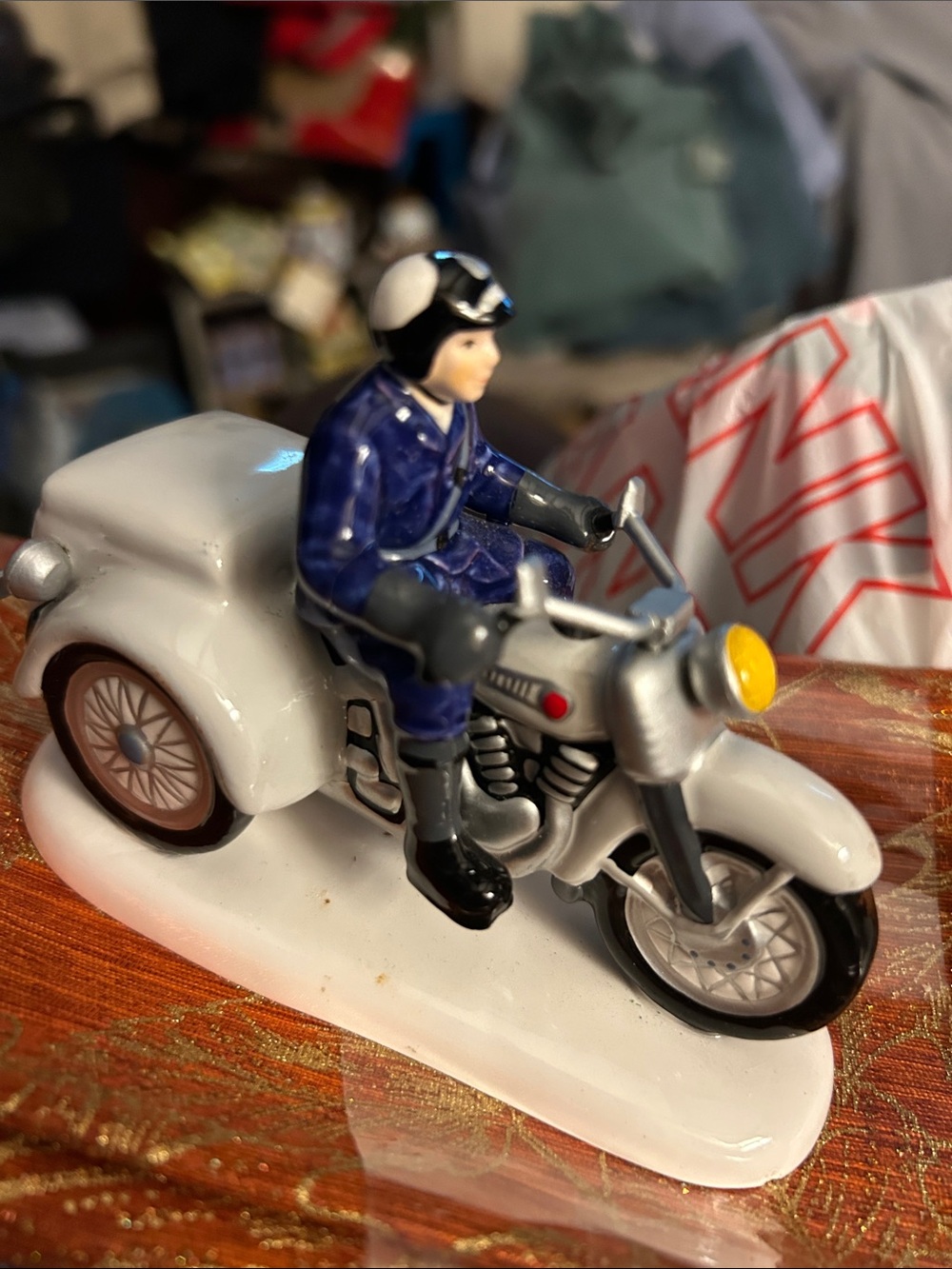 Dept 56.Snow Village Police man Cop Riding a Motorcycle EUC
